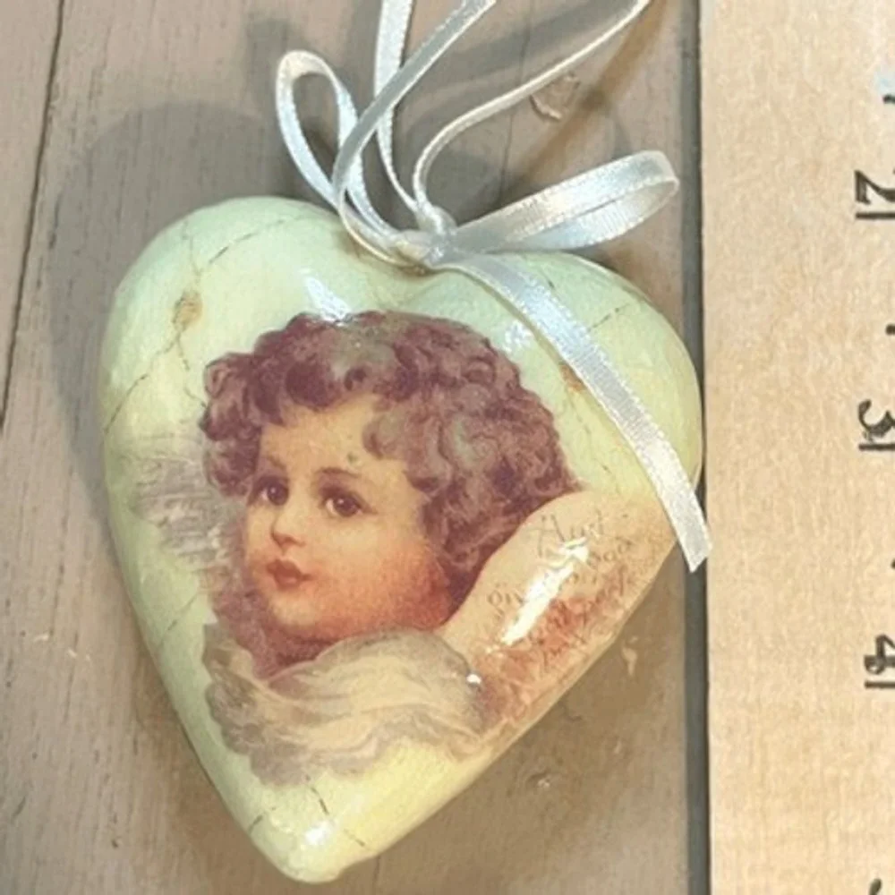 Midwest Importers Vintage Heart Cherub Angel Ornament Mint Green‎ Shabby Chic